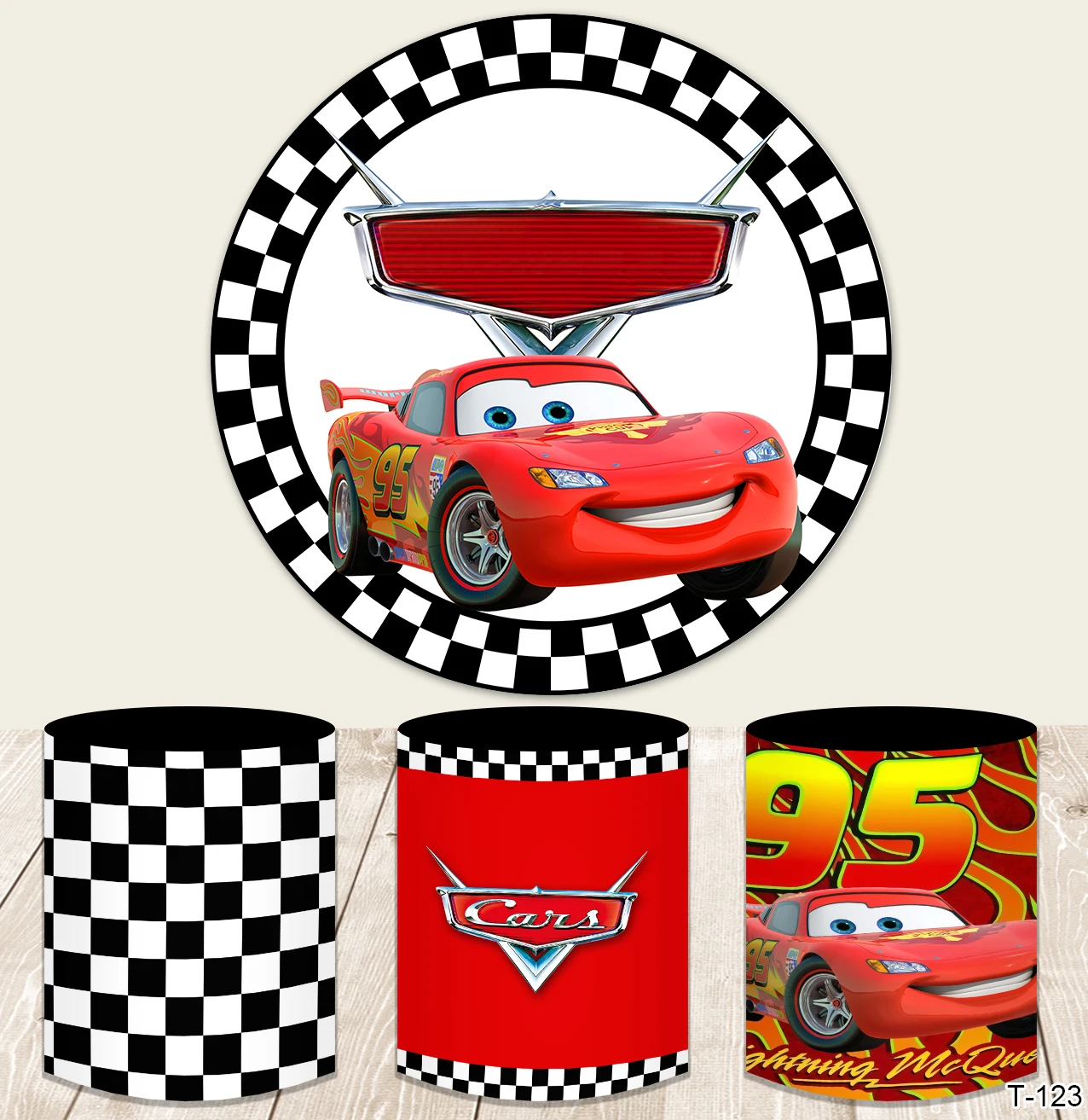 Cars Lightning McQueen Circle Photography Background For Racing Car Boy's Birthday Round Backdrop Elastic Cylinder Cover