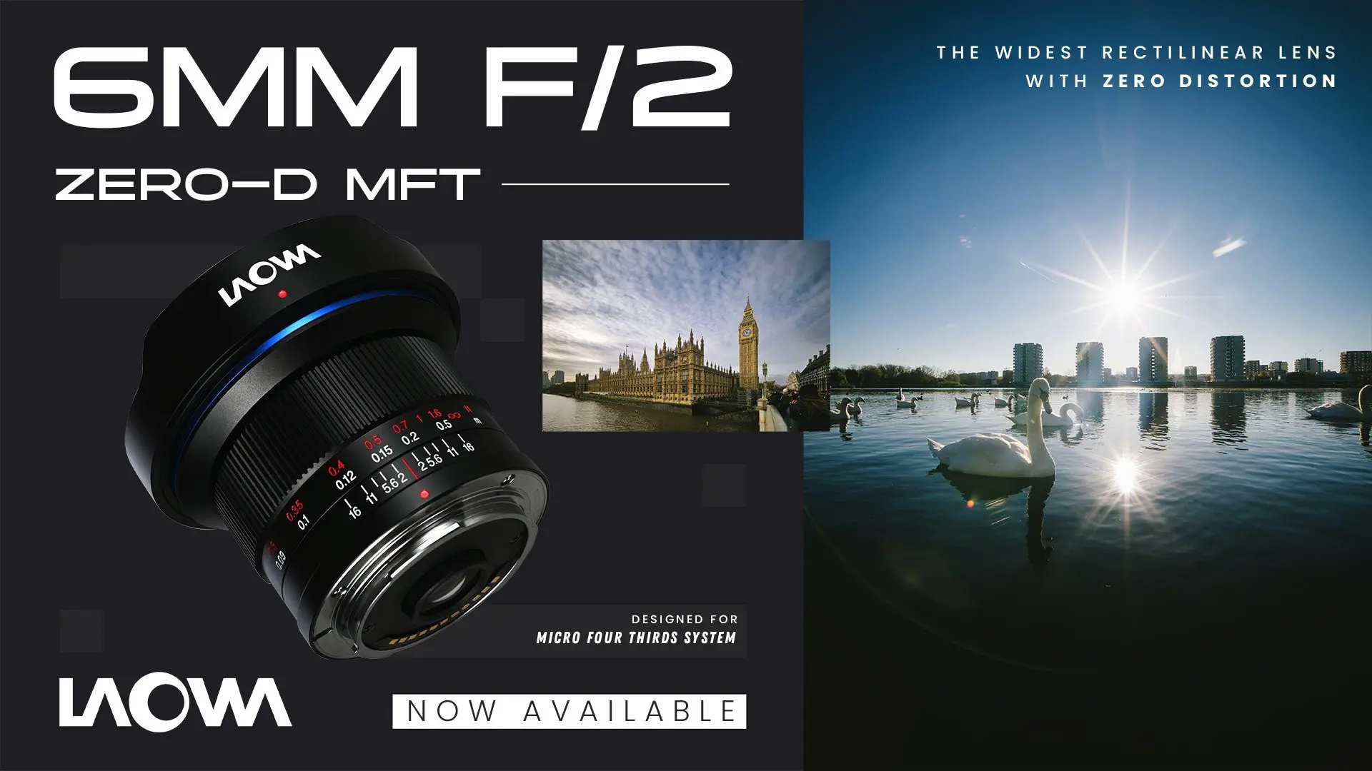 Venus Optics Laowa 6mm f/2 Zero-D 렌즈 수동 초점 광각 자동 조리개(마이크로 포서드 마이크로 4/3 MFT M43 마운트용) -