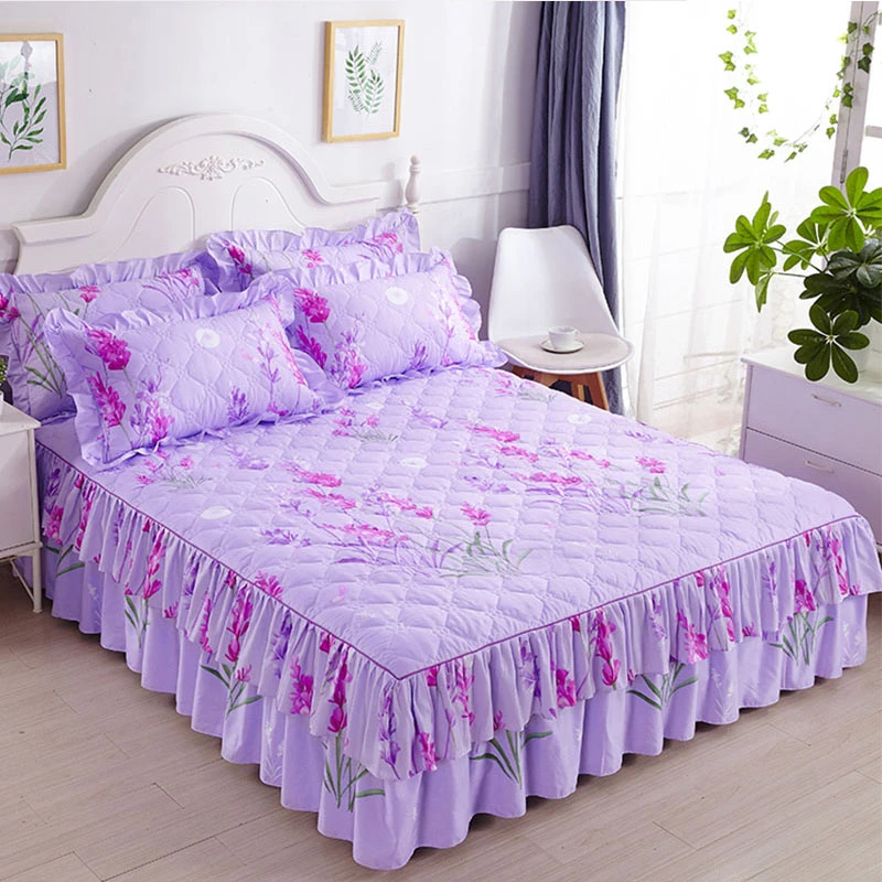 Luxury Frosted Quilted Cotton Sheets Nonslip With Elastic Bedspread