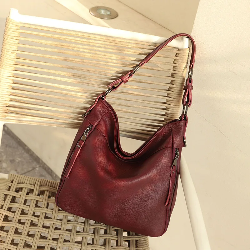 thumbnail image 1 of Bolso de mano de piel con doble cremallera y diseño de bolsillo, de nueva moda, de gran capacidad, sencillo, para todo, bolso cruzado de un solo hombro para mujer, 1 of 5