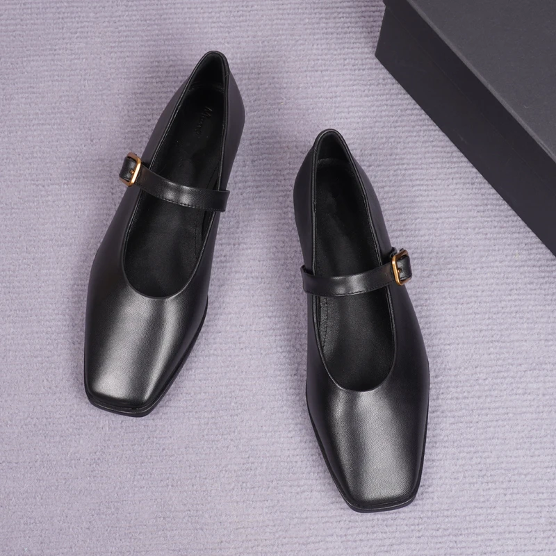 Maxdutti 2023 Spring New Fashion French Vintage Shoes Women Round Toe Garden Flats Genuine Leather Comfortable Mary Janes