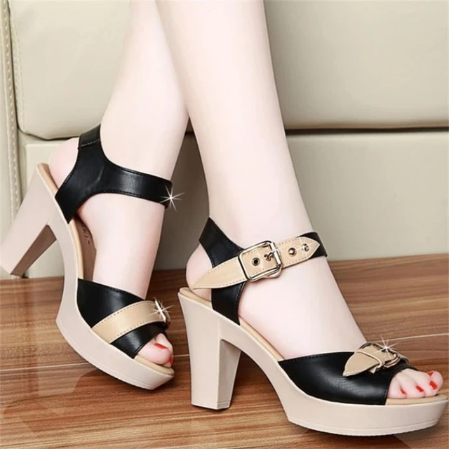 Sandals Women Rough Heel | Thick Heel Genuine Sandals | High Women Shoes  Sandals - Women - Aliexpress