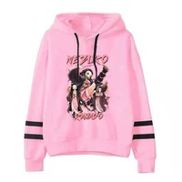 New Fashion Women Anime Kamado Nezuko Print Hooded Stripe Sweatshirt Autumn Leisure Sports Pullover Tops 2