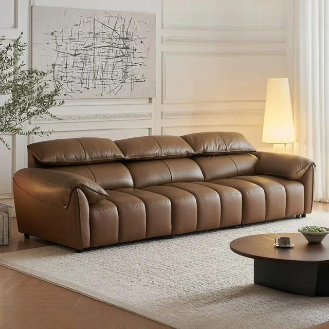 Home Modern luxury backrest straight leather sofa living room sofas and seating 220cm 250cm 280cm 340cm couch armchair furniture 1