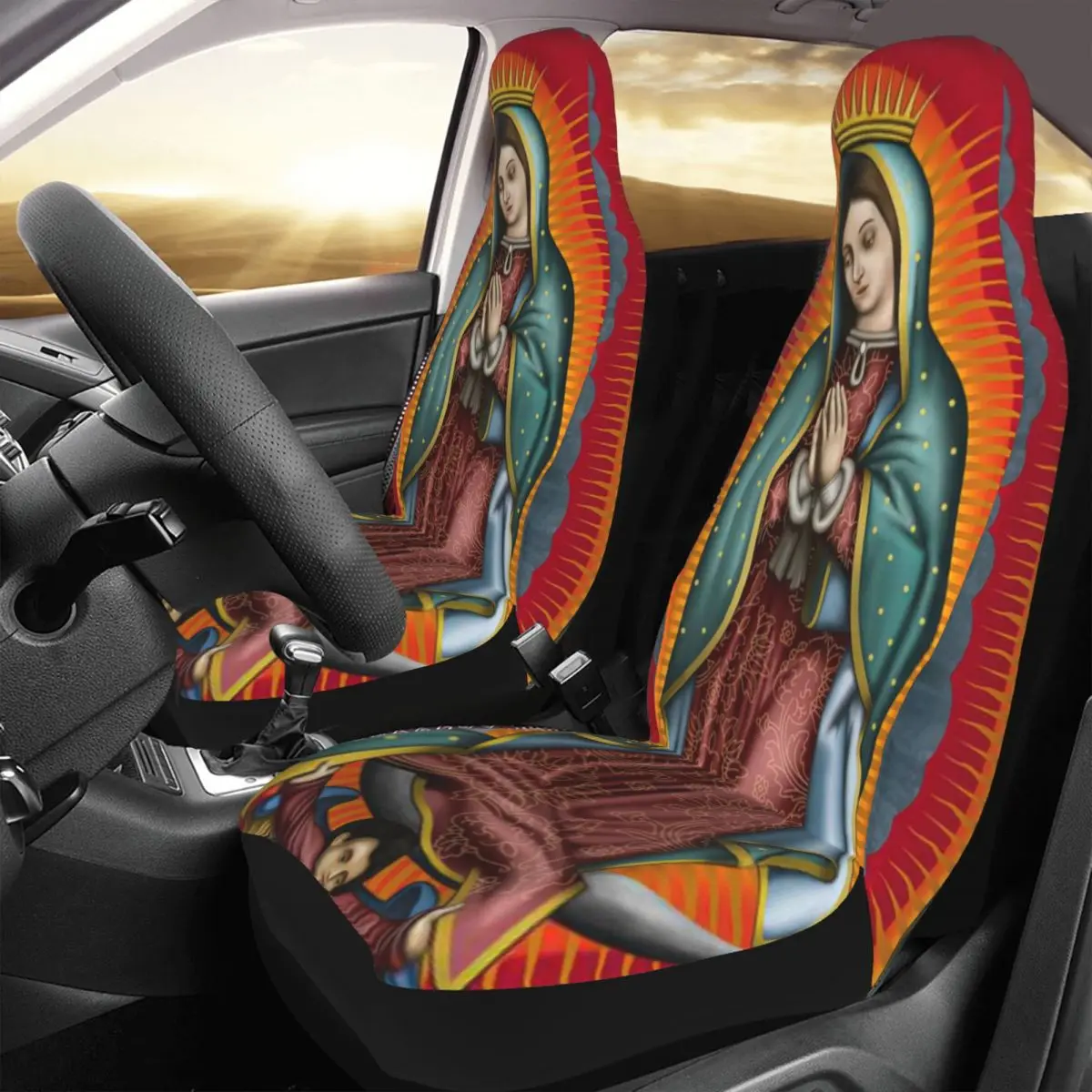 

Virgin Mary Car Seat Cover Custom Printing Universal Front Protector Accessories Cushion Set