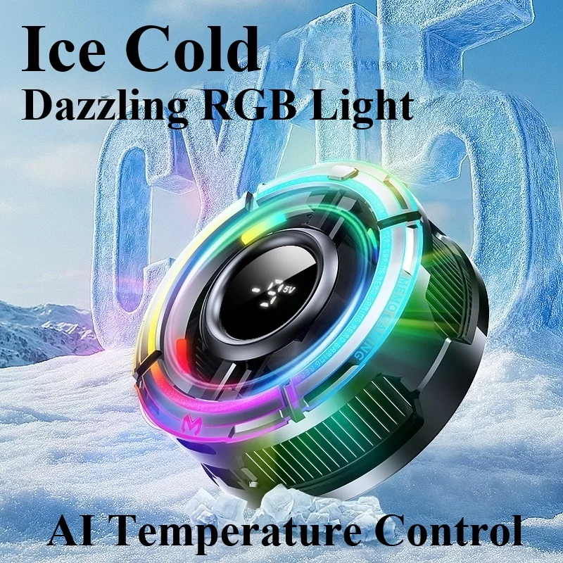 CX15 대형 화면 디스플레이 5V3A 반도체 휴대폰 쿨러 라디에이터 고출력 자석 냉각 RGB 조명 AI 온도 제어
