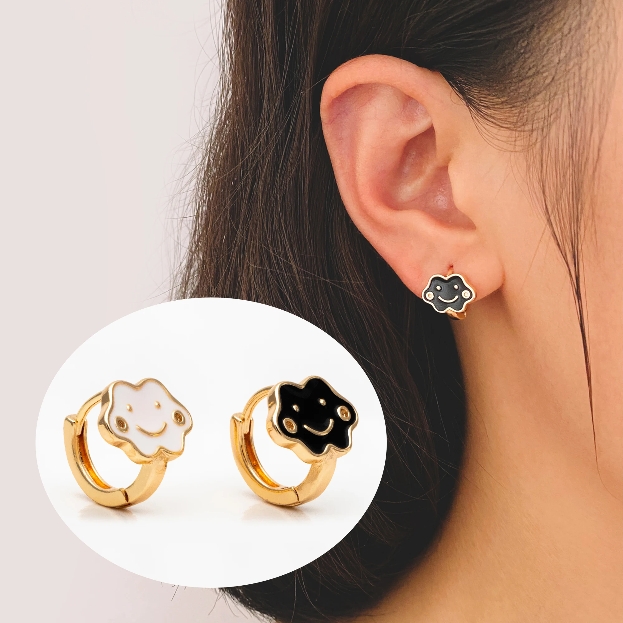 

4 шт Эмалевые Серьги-обручи в форме облака, позолоченные латунные, минималистичные серьги Huggie, искусственные товары (стандартные)