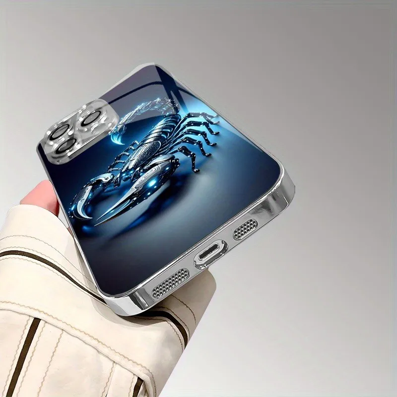 Luxurious Blue Light Metallic Scorpion Pattern Glass Phone Case