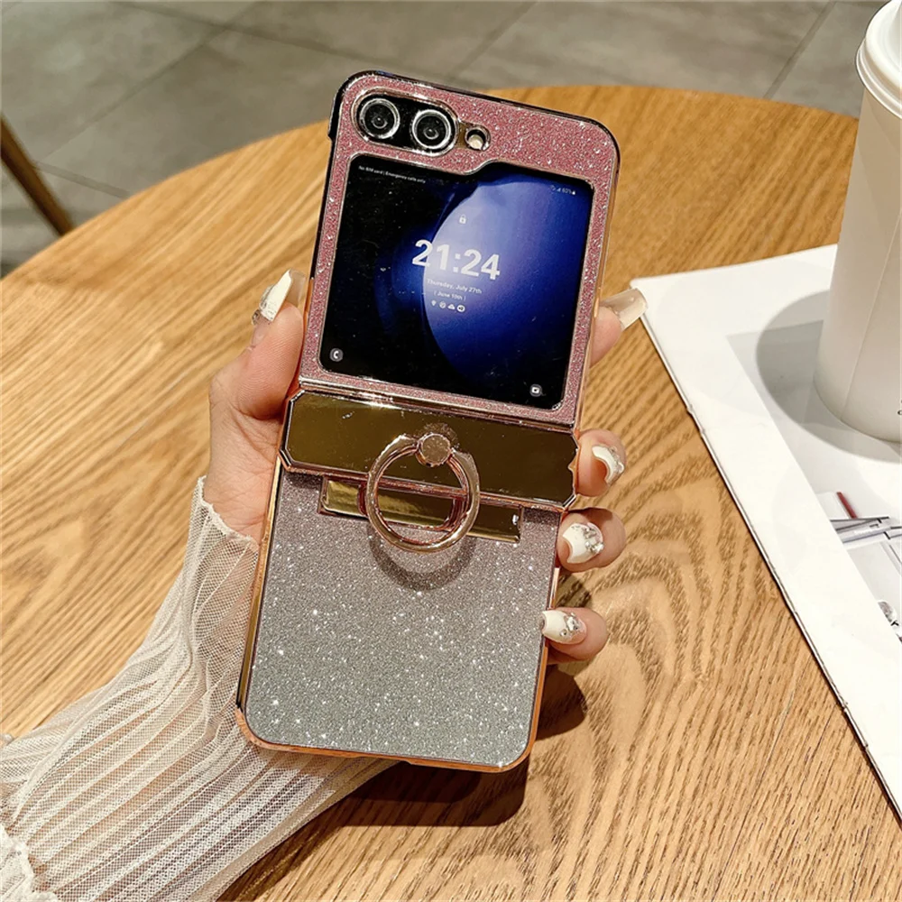 Glitter Diamond Ring Holder Gradient Electroplating Shockproof Case