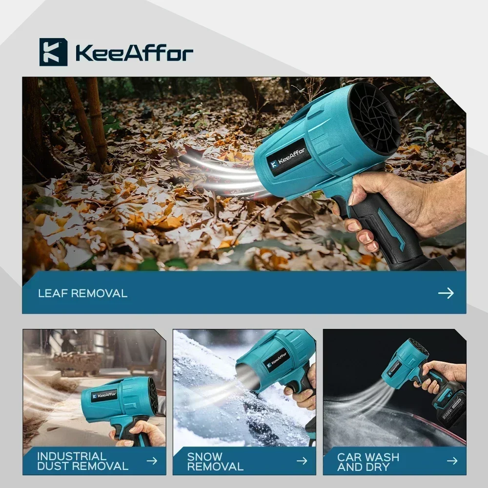 KEEAFFOR 2000W 200M/S Brushless Turbo Fan Cordless Violent Handheld Dust Blowing Tool Electric Air Blower for Makita 18V Battery 6