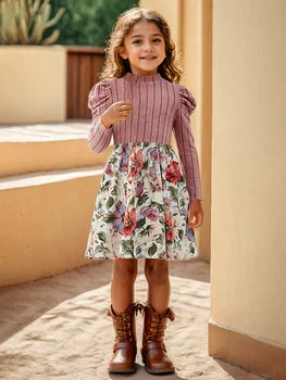Girls Floral Puff Dress 1