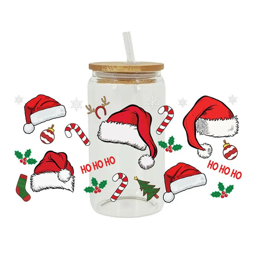 Merry Christmas Snowman Santa Claus UV DTF Sticker For 16oz Cup Wrap Transfer Sticker Label DIY Self Adhesive B0I9