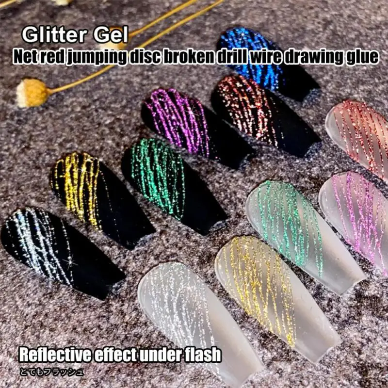 

12 Color Flash Spider Nail Gel Reflective Shimmer Drill Wire Drawing Gel UV Line Pulling Painting Lacquer Nail Decoration TSLM1