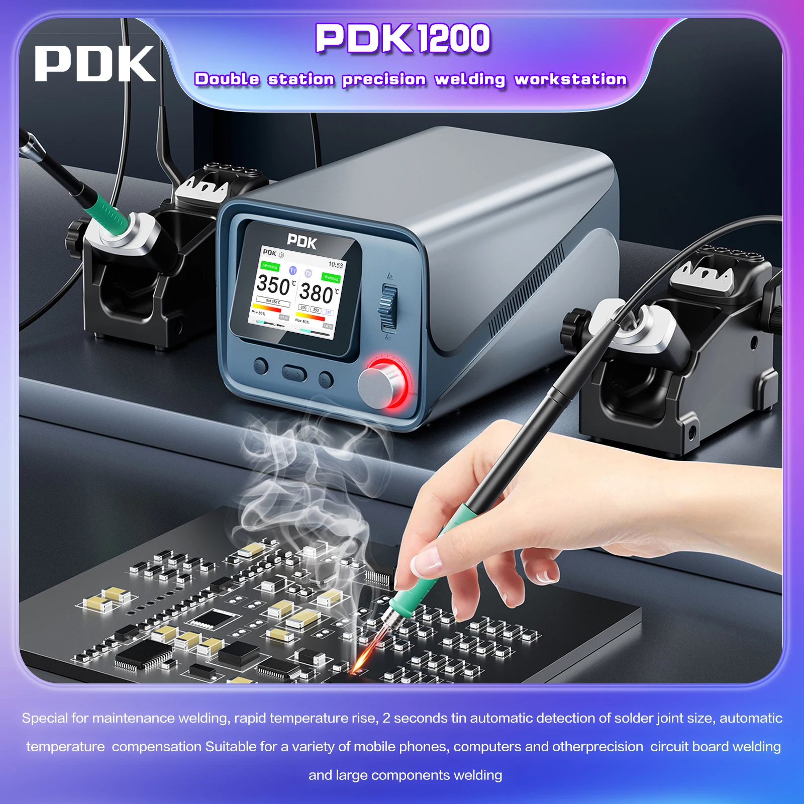 듀얼 납땜 스테이션, 용접기 수리, BGA SMD 휴대폰, 다양한 부품, i2C PDK1200, 300W, T115, T210, T245 도구와 함께 작동