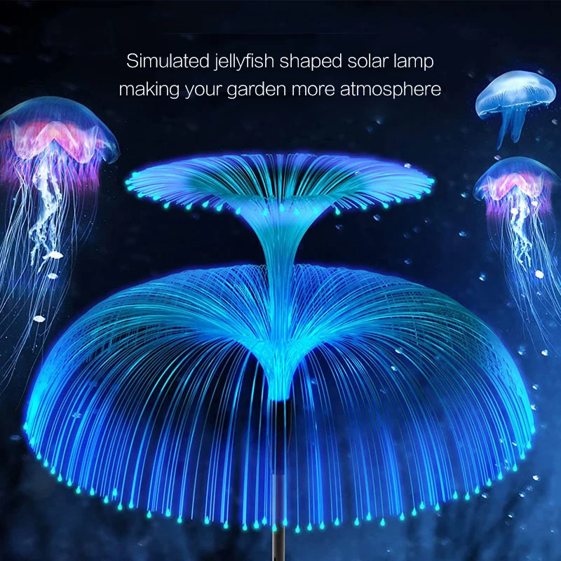 LED Double Layer Fiber Optic Solar Jellyfish Lights Outdoor Jellyfish