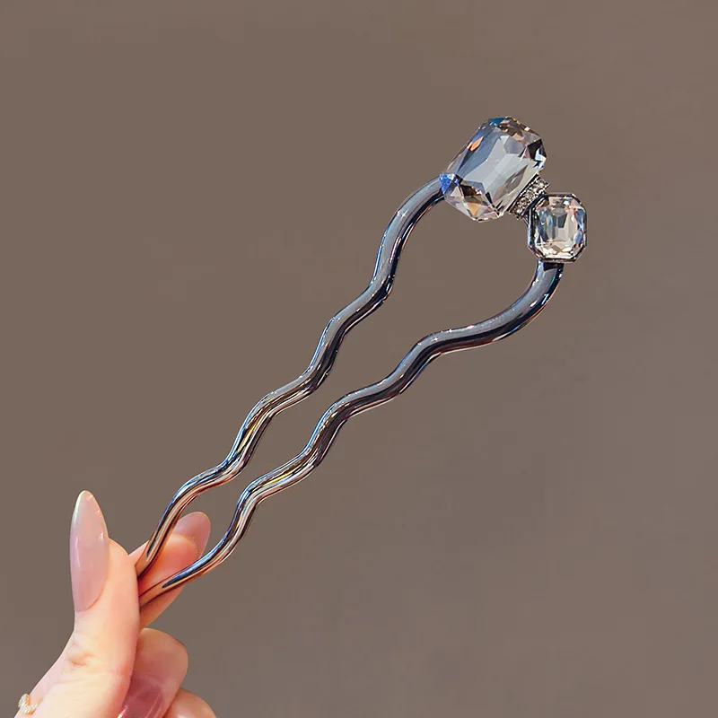 Neue chinesische alte Art elegante quadratische Kristall U-förmige Haarnadel zurück Kopf Brötchen Metall Haars pange einfache Haarschmuck Frauen