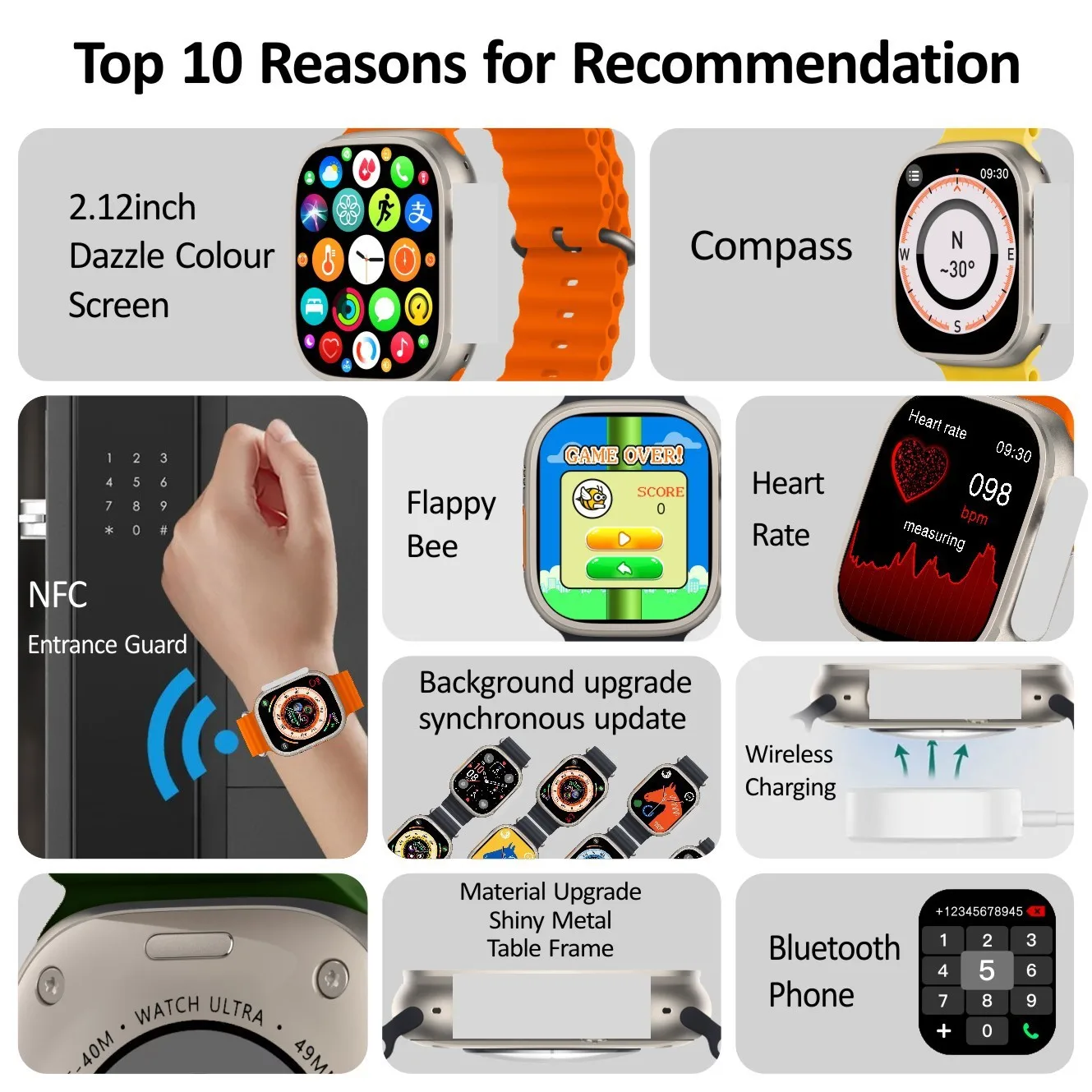 Elemosi CX8 ��Ʈ�� �ƽ� ����Ʈ��ġ 2.12 Amoled �������� ��ȭ ��ȭ, IP68 ���, �ɹڼ� ���� ����Ʈ ��ġ