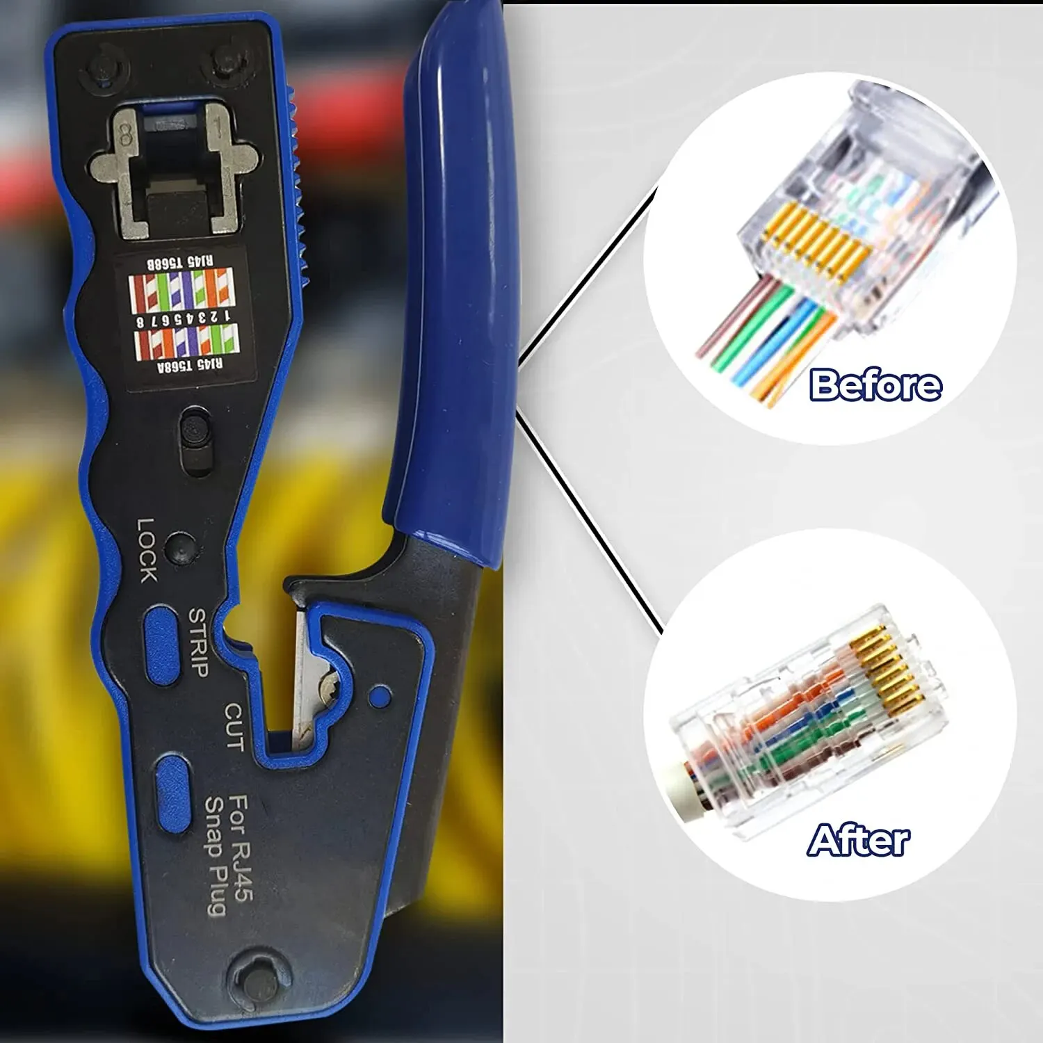 Cat6a Cat6 Cat5 Cat5e 8P8C 모듈러 커넥터 이더넷 올인원 와이어 도구 용 크림 퍼 커터를 통한 RJ45 압착 도구 패스