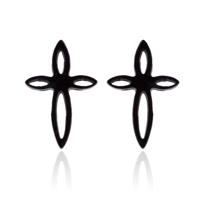 Shuangshuo Punk Cross Stainless Steel Stud Earrings