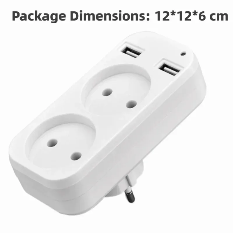 EU Plug Power Strip Adapter Wall Double AC Socket Portable 2 USB Port 1200W 250V For Smartphones Tablets