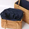 1pcs 9.8/11inch Autumn Rattan Handbag Forest Style Retro Literary Woven Basket Beach Bag Square Rattan Woven Bag Picnic Basket 6