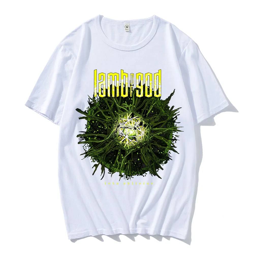 Into Oblivion Burst Black Tee LAMB OF GOD 록 밴드 티셔츠 유니섹스 헤비 멘탈 스트리트웨어 반소매 코튼 여름 남성 티셔츠