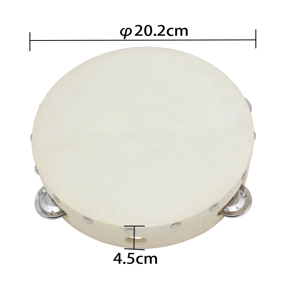 8 Inch Tambourine Professional Handbell Hand Drum Tambour Panderos Bell Jingles for Christian Dance Orff Percussion Instrument
