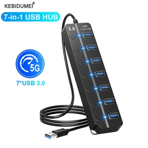 7-IN-1 USB 3.0 HUB 5Gbps High Speed USB Docking Station Extender USB HUB USB Splitter with Switch Control For Laptop Macbook pro