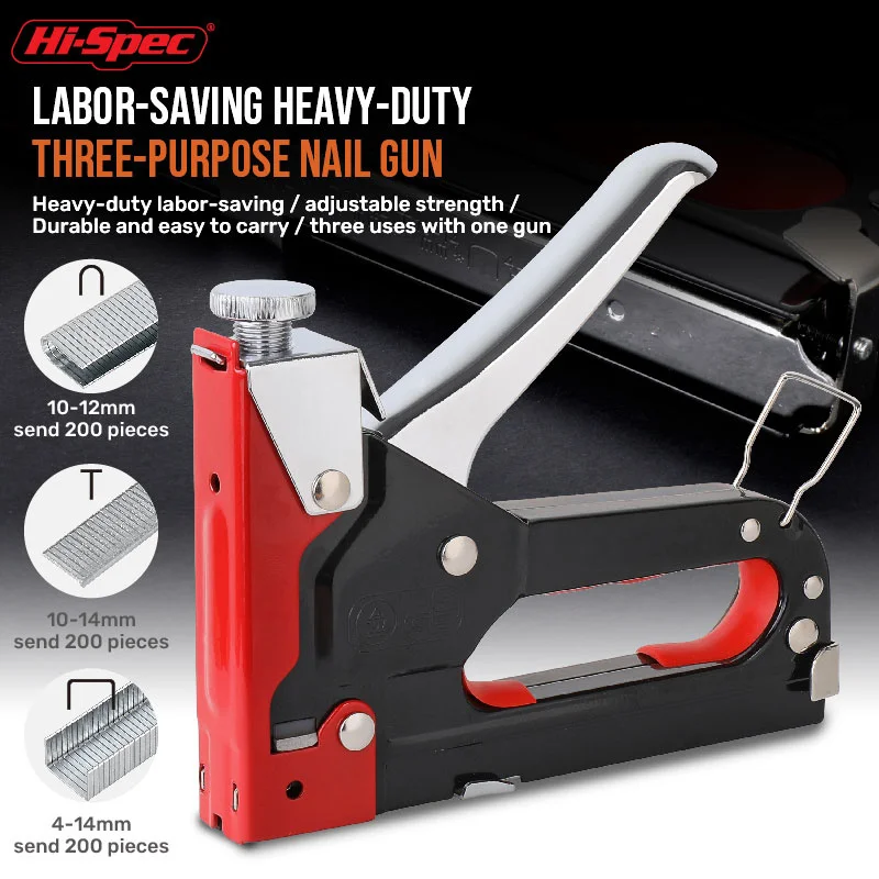 Hi-Spec Stapler Nailing Gun Fixing Material Nail Gun Diy Furniture Upholstery Construction Stapler 3 In 1 Manual Gun Of Nails