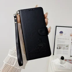 Charming Cartoon Cat Leather Wallet Phone Case with Flip Cover and Strap - Premium Protection and Style for Nokia C02 (Black)