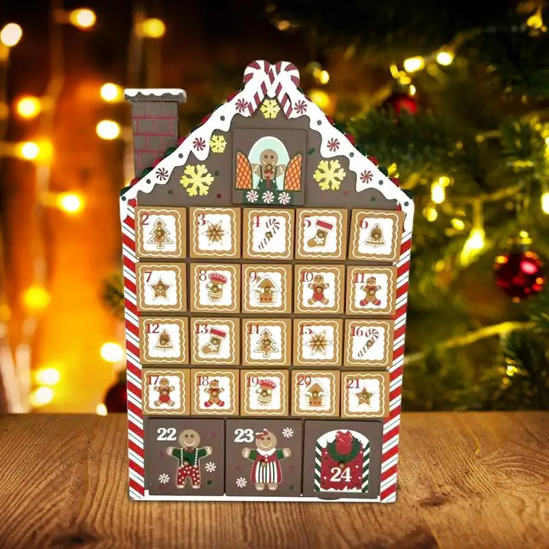 Christmas Wooden Calendar Advent Reusable house Advent Calendars With Built-in Led Light Wood Fidget Countdown Calendar