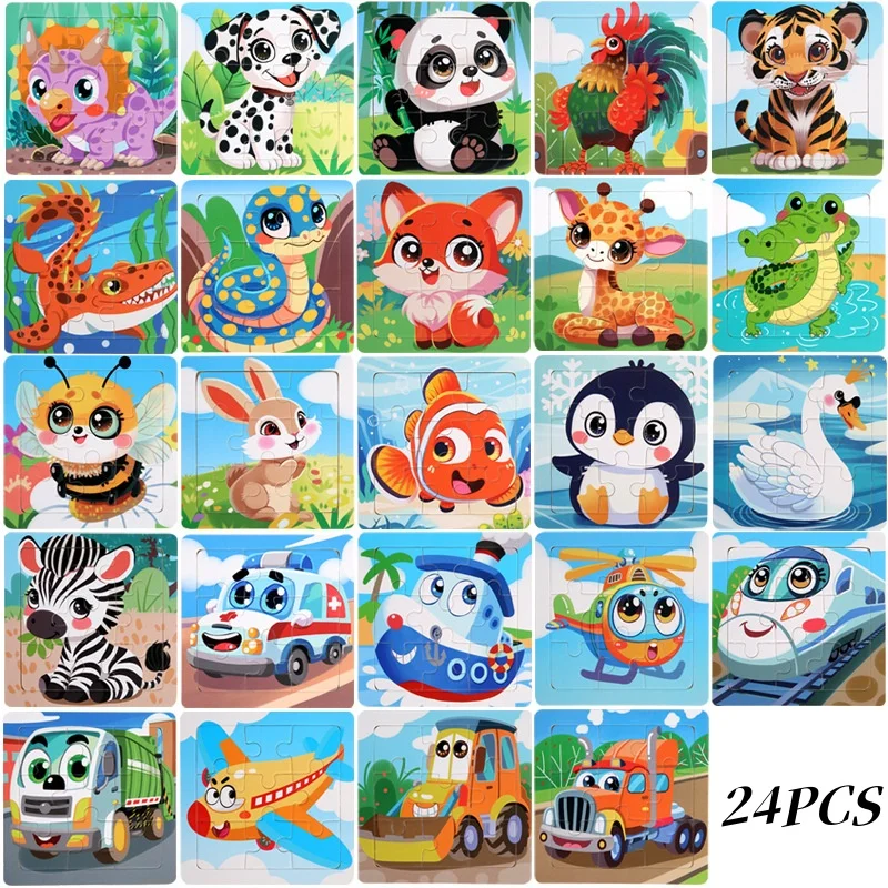 Children's Educational Wooden 3D Puzzle - Cartoon Animal & Traffic Themed