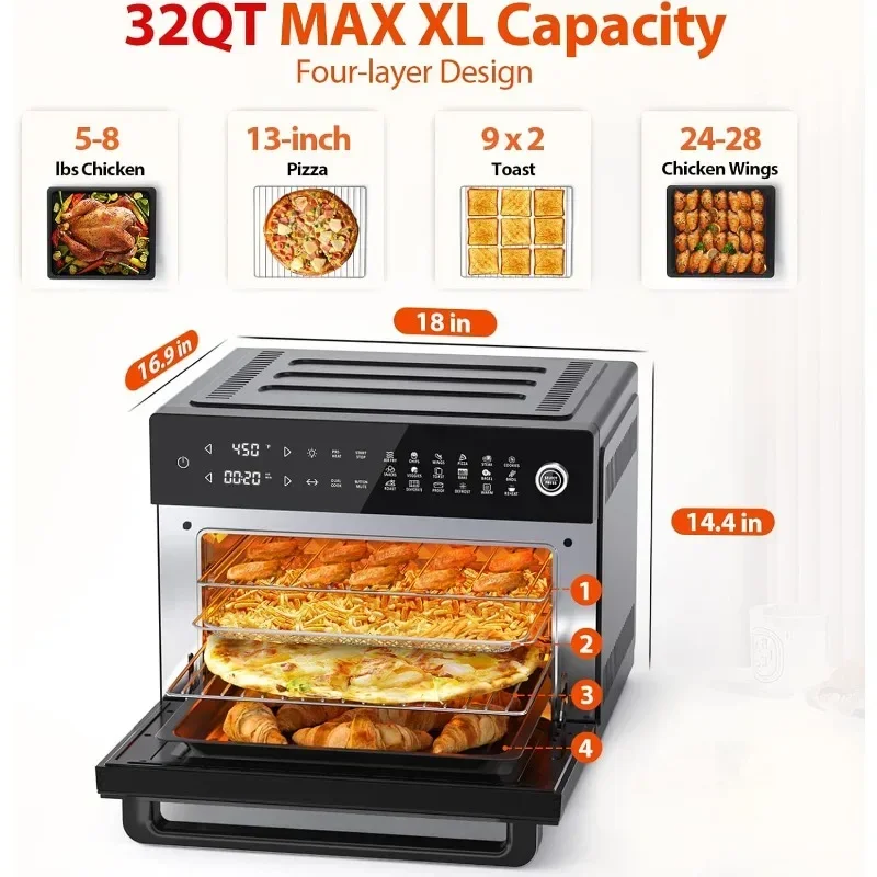 Large Air Fryer Oven| Toaster Oven Combo with Rotisserie Dehydrator and Full Accessories 19-In-1 Digital Airfrye 2