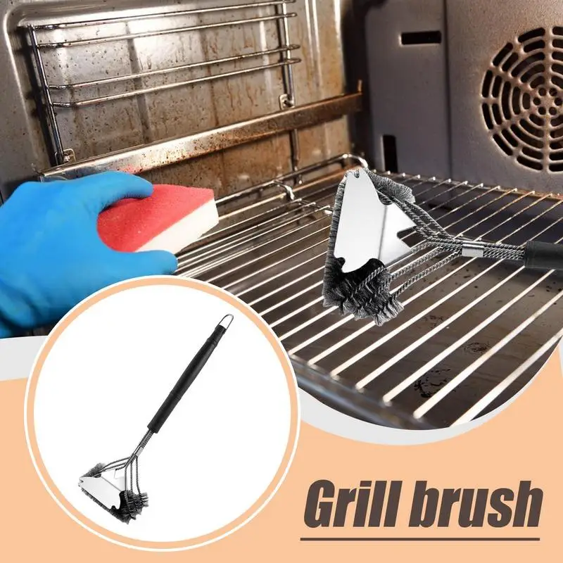BBQ Grill Brush Stainless Steel Grill Cleaning Brush Ergonomic Safe Accessories For Porcelain Cleaner Outdoor Non-Slip