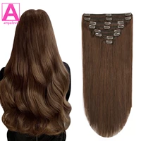 Extensions de cheveux à clipser pour femmes, vrais cheveux humains bruns, double trame, 8 pièces, droites, #4 1