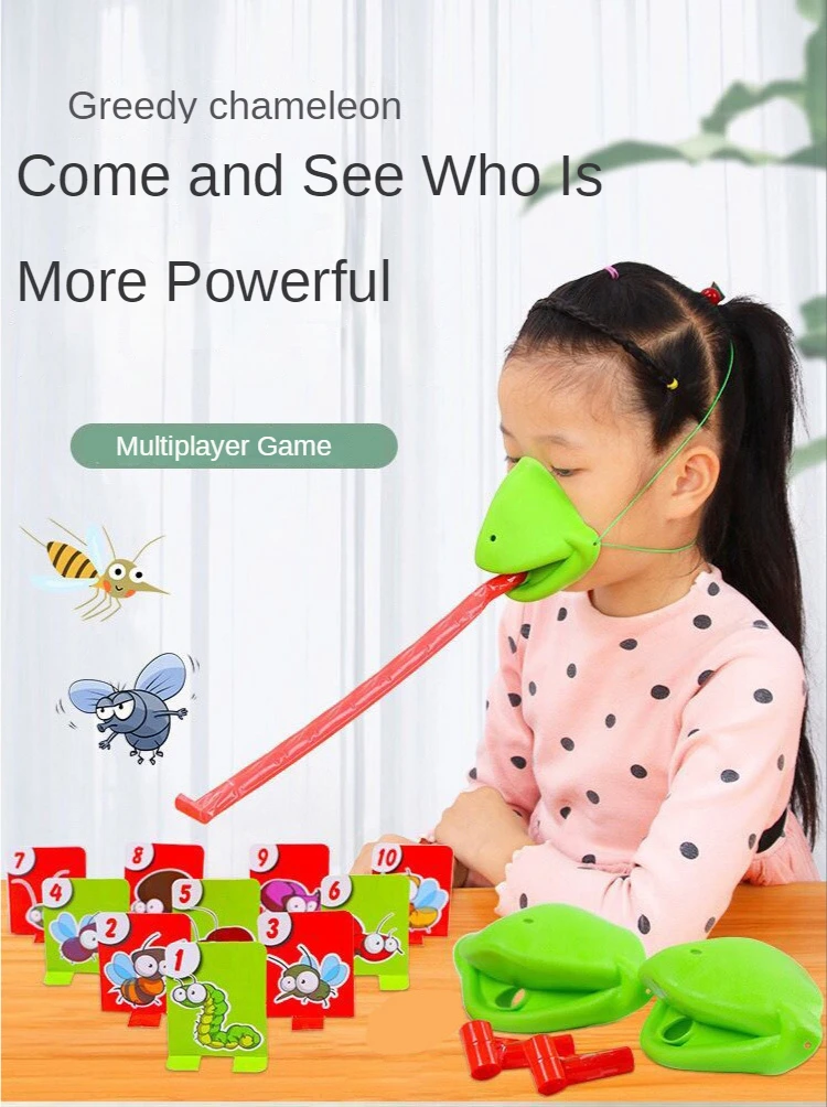 S017dec6c66c9432590a092f0c6df7bbeG Frog Tongue-Sticking TikTok Same Funny Toy Lizards Mask Two-player Card Game Desktop Interactive Toys Parent-child Party Games