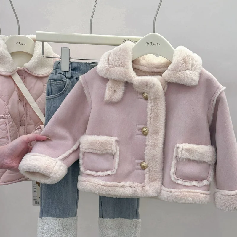 

Girls' Coat Autumn and Winter 2023 New Fleece-lined Thickened Children's Fur Coat Fashion Baby Winter Children's Clothing