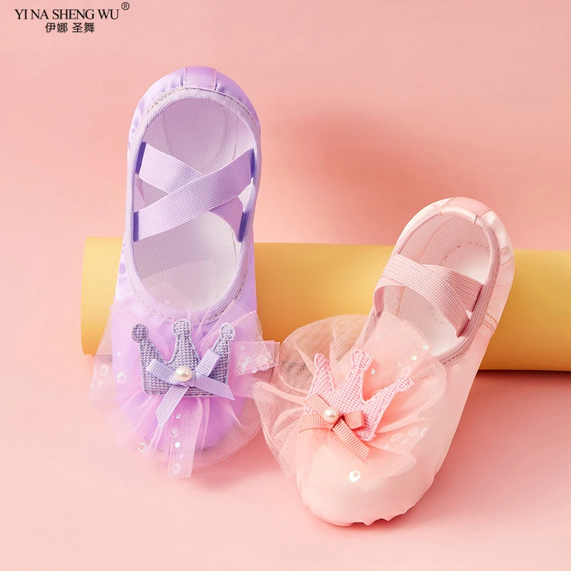 Ballet Shoes Crown Dance Shoes For Children's Ballet Latin Dance Soft Sole Slippers Training Shoes