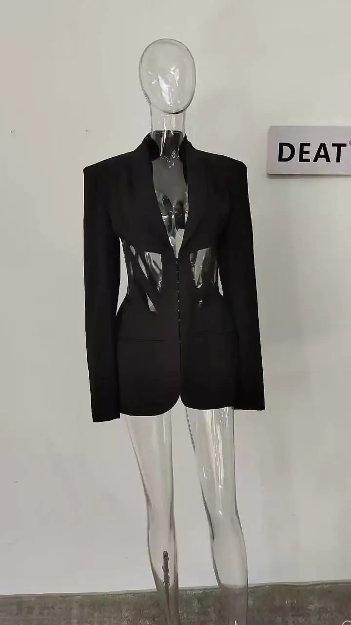 カラーブロック タイウエストデザイン レディース ブレザー 海外ブランド Sheinside ラップジャケット ストライプ柄 XS～L マルチカラー