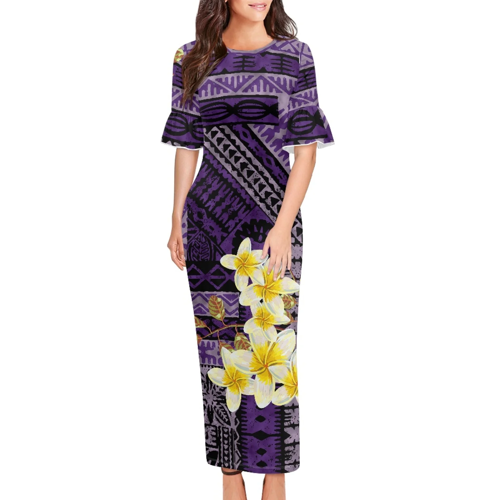 

Polynesian Tribal Tongan Totem Tattoo Tonga Prints New ​Fashion Women Summer Elegant Evening Party Maxi Dresses O-Neck Casual