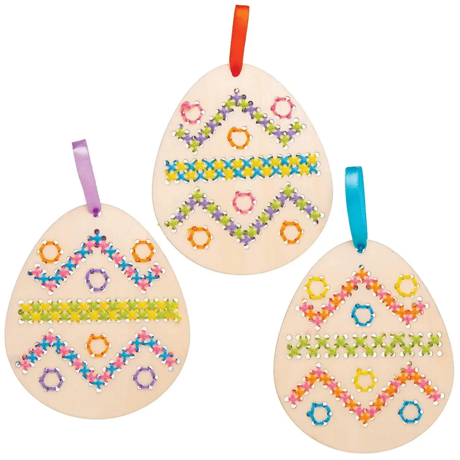 DIY Easter Egg Embroidery Set Cross Stitch Hanging Pendant Easter Wood Handmade Children Sewing Ornament Holiday Decorations