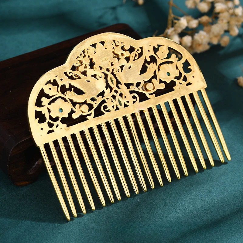 Hanfu Accessories Copper Gold-plated Tang-made Bun Hair Comb