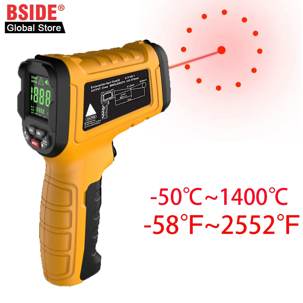 BSIDE Infrared Thermometer Gun -50~1400°C Handheld BBQ Digital Laser Industrial Non Contact Temperature Measuring Tester Tools 1
