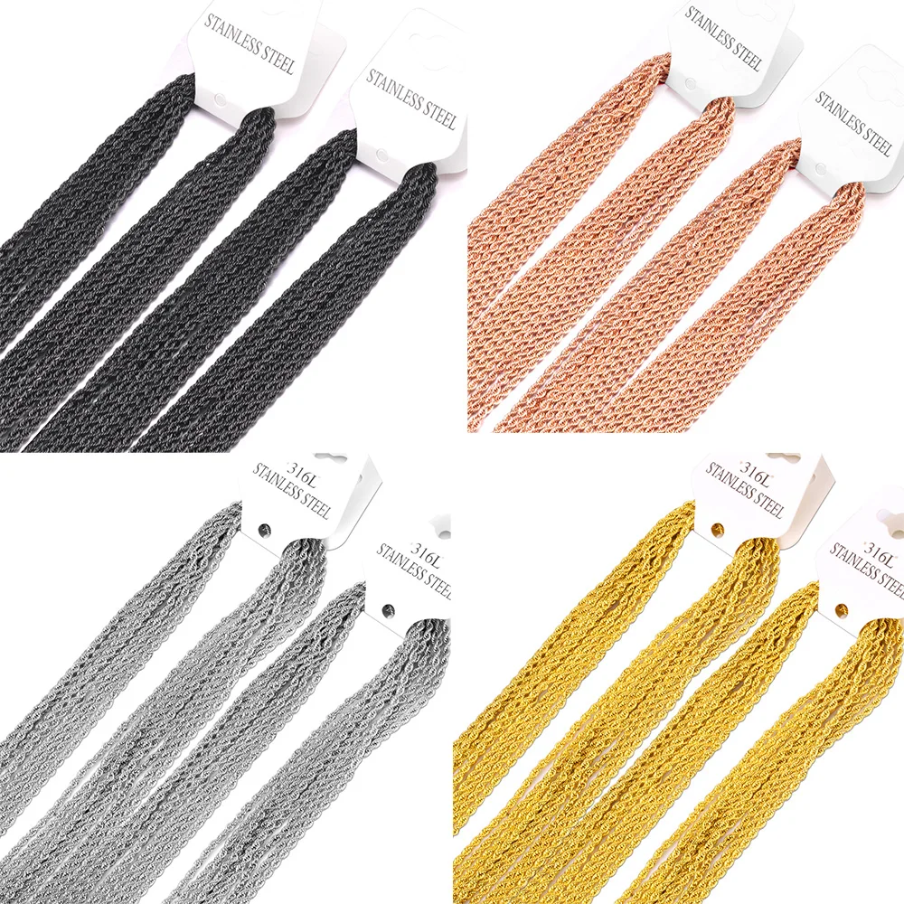 Stainless Steel Twist Rope Chain Necklaces 2mm No Fade DIY Pendants Accessories 10pcs/Lot