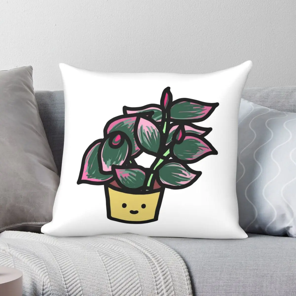 Tradescantia-funda de almohada de terciopelo y lino de poliéster, cubierta de cojín de color lila con cremallera creativa para decoración del hogar, venta al por mayor, 45x45