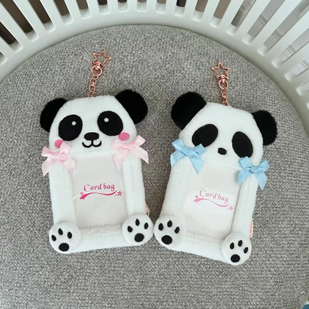 

3inch Cute Panda Plush Photocard Holder Kpop Idol Photo Holder Girl Cute Keychain ID Credit Card Holder Protector Stationery