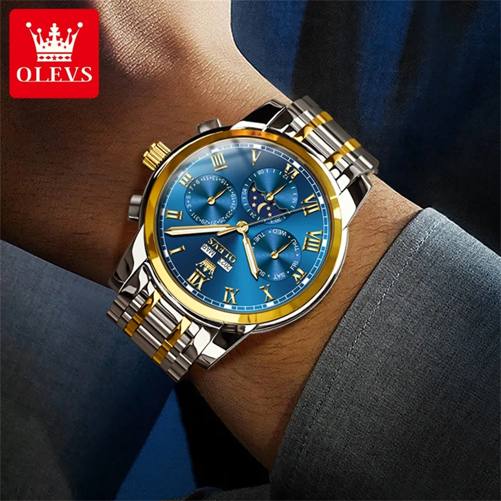 OLEVS 6692 Men's Watch Auto Date Mechanical Watch For Men Steel Strap Roman Scale Moon Phase Waterproof Man Automatic Wristwatch