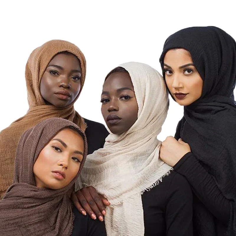 

Pleated Raw Edge Hijab 180*100cm Women's Muslim Scarf Shawl Women's Muslim Soft Cotton Hijab Islamic Hijab Shawl and Veil