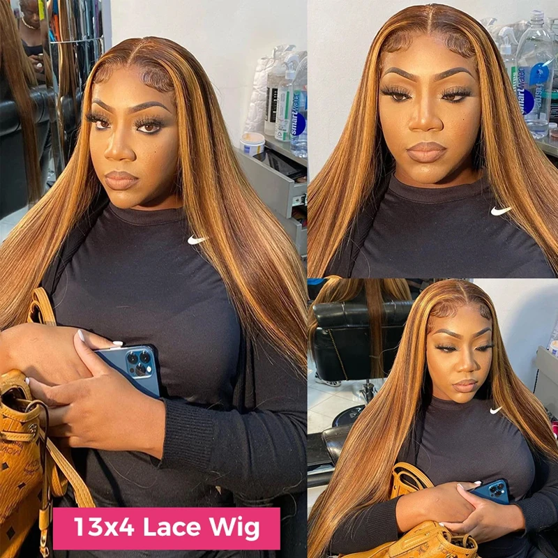 Human Hair Wig Lace Front Ombre Straight Brazilian Colored