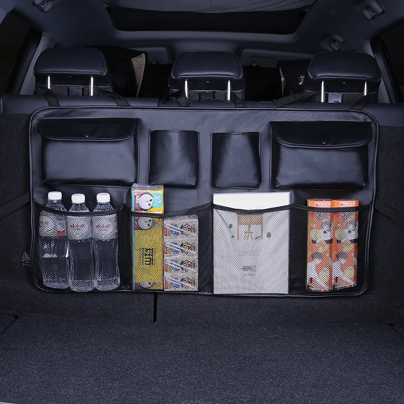 

Multi-functional car storage bag large-capacity leather mesh bag car storage bag car trunk hanging bag
